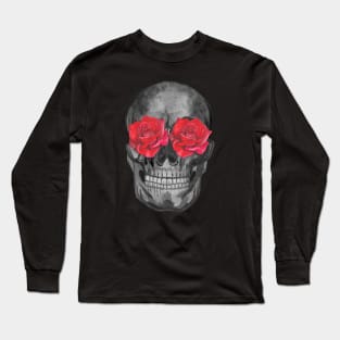 Skull with roses flowers Long Sleeve T-Shirt